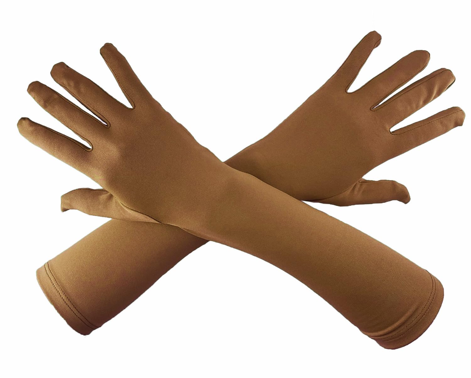 Chendvol Men's and Women's 15'' Elbow Length 20s Stretchy Cosplay Costume Gloves, Brown, Medium