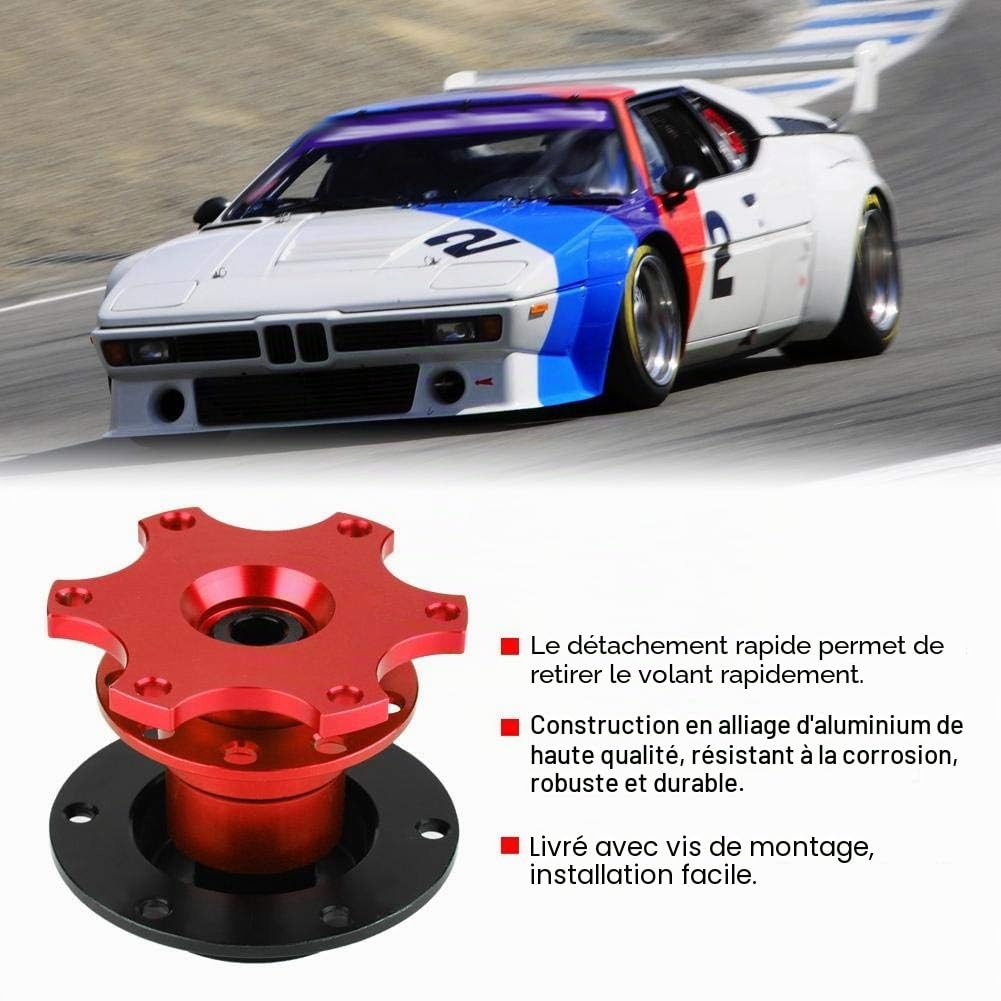 Adaptateur De Moyeu De Volant Racing Quick Release Amovible Snap Off Kit En Alliage D'Aluminium Universel(Rouge) pour