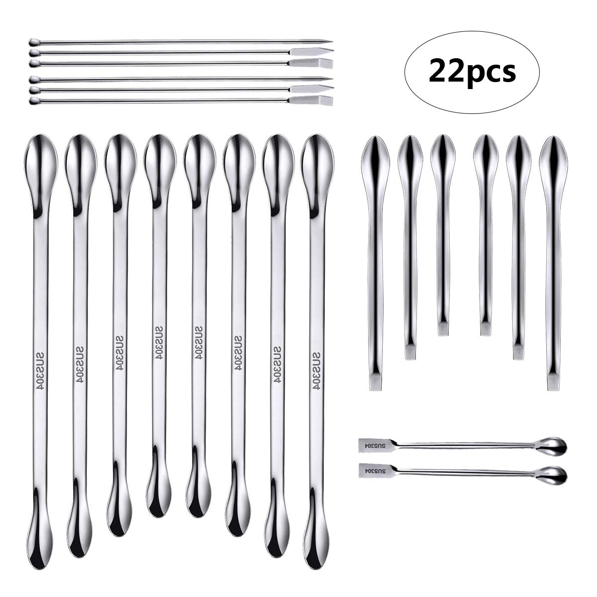 Aulufft 22 PCS Stainless Steel Lab Measuring Spoon Set,Lab Scoop and Spatula for Powders Gel Cap Filler, Capsule Filler,Laboratory Equipment: Industrial & Scientific