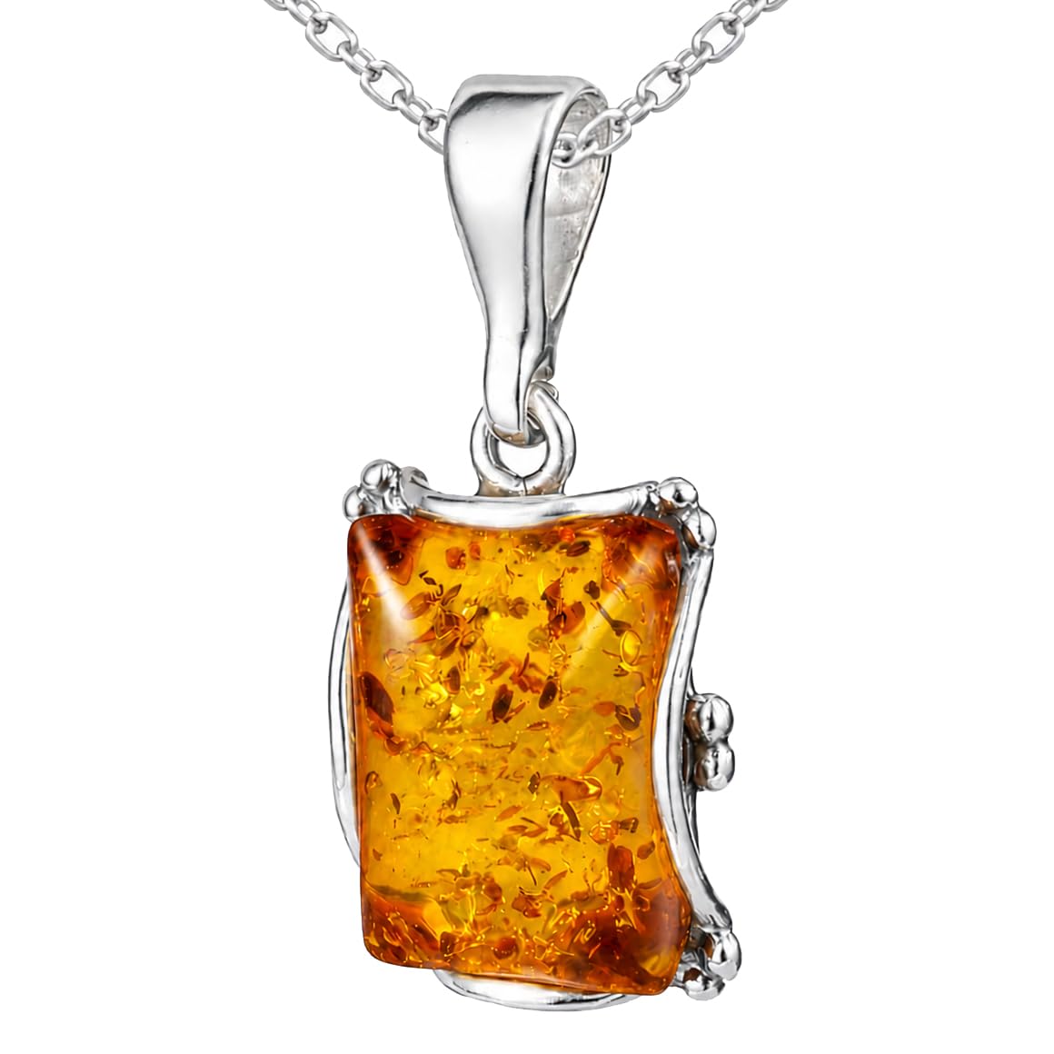 Joyería de ámbar para mujer, colgante rectangular de ámbar de miel báltica, incluye cadena de plata de ley 925, colección de joyas de plata de ley, fabricado en Polonia, piedra preciosa, ámbar, Gema,