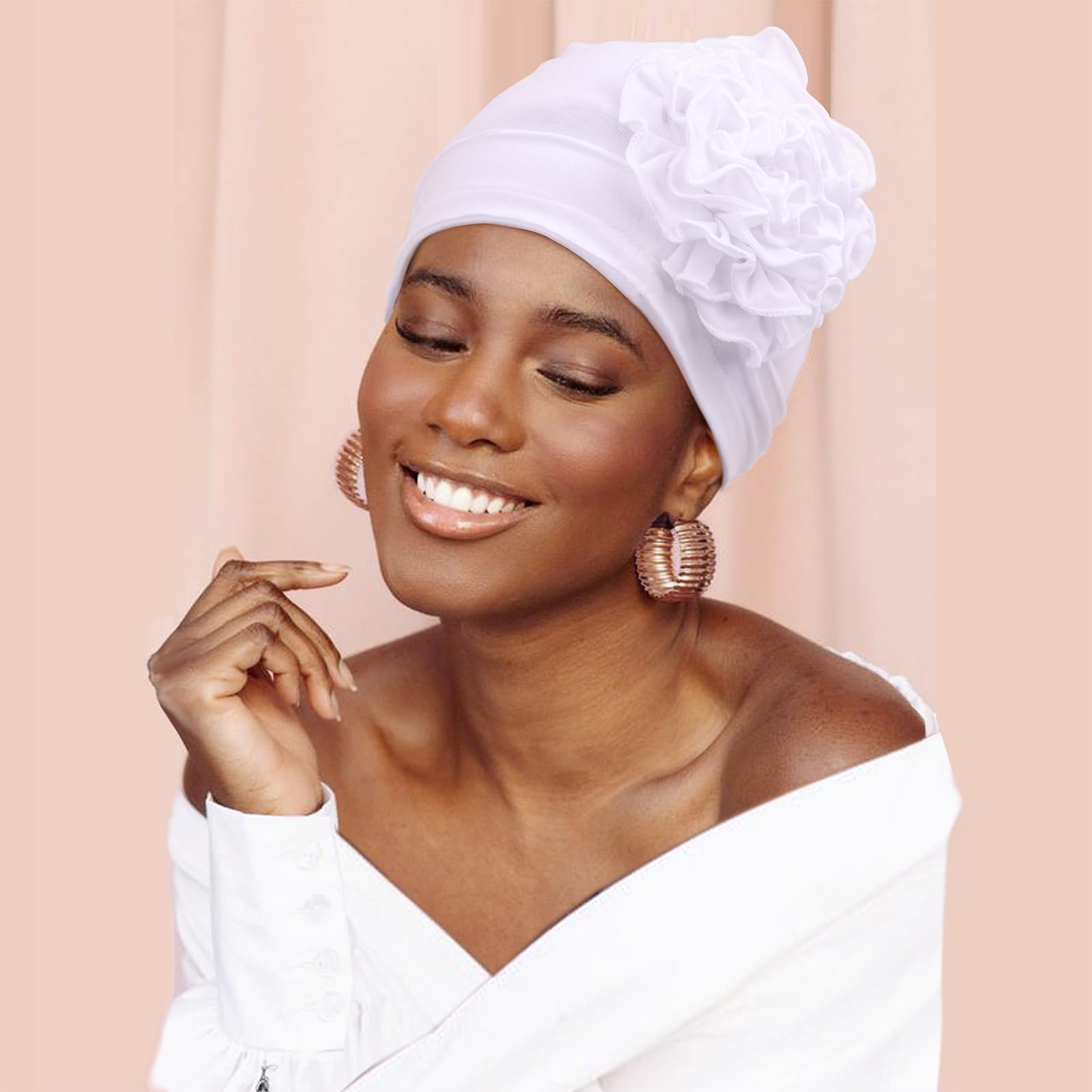 DRESHOW 4 Pcs Cotton Beanie Turban Headwear for Black Women Elastic Chemo Hats Soft Cancer Headwear for Cancer Patient with Hair Loss African Head Dress for Women's Hair