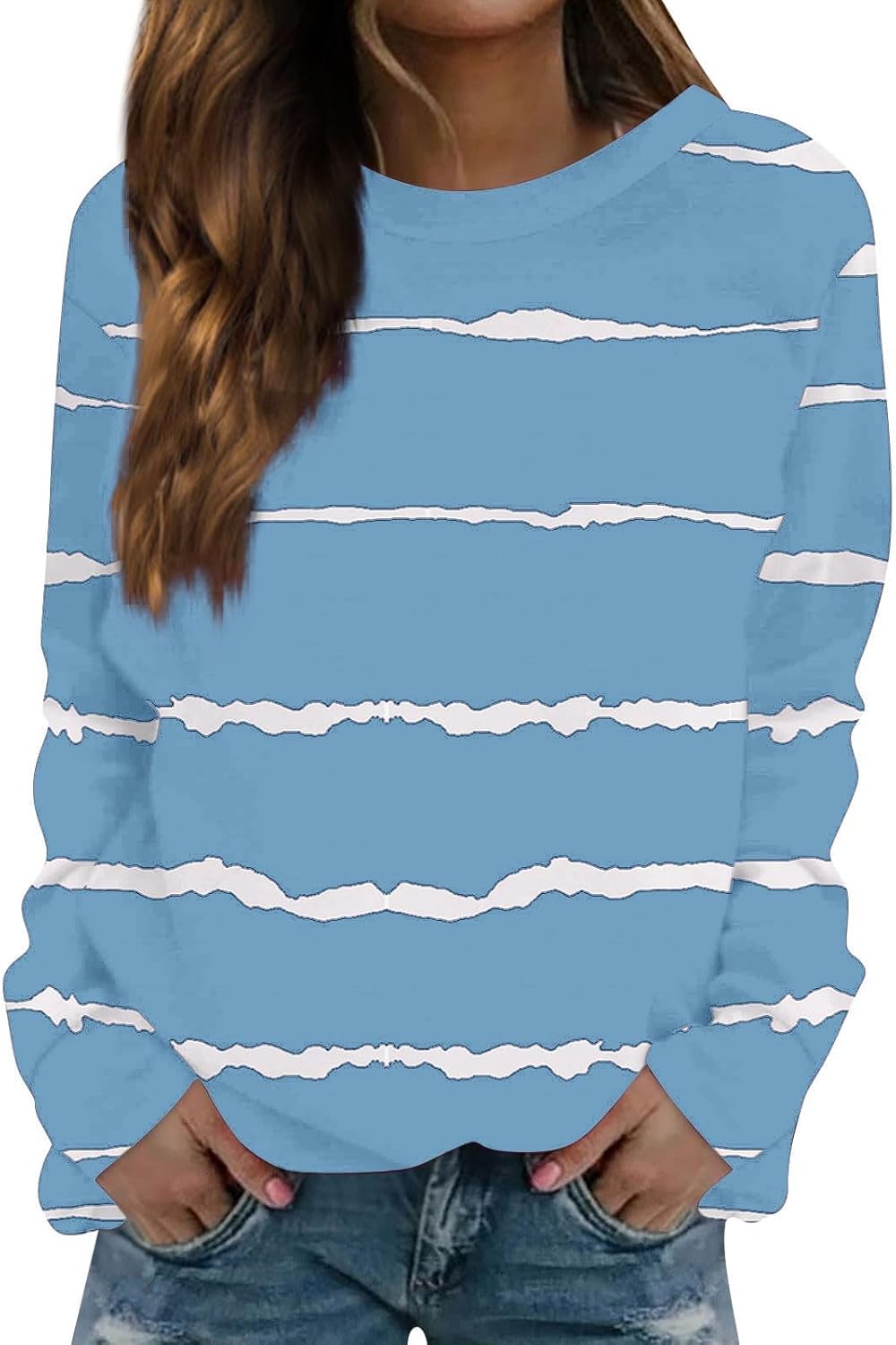 Long Sleeve Striped Shirts for Women Oversized Fall Fashion Gym Tops Dressy Casu…