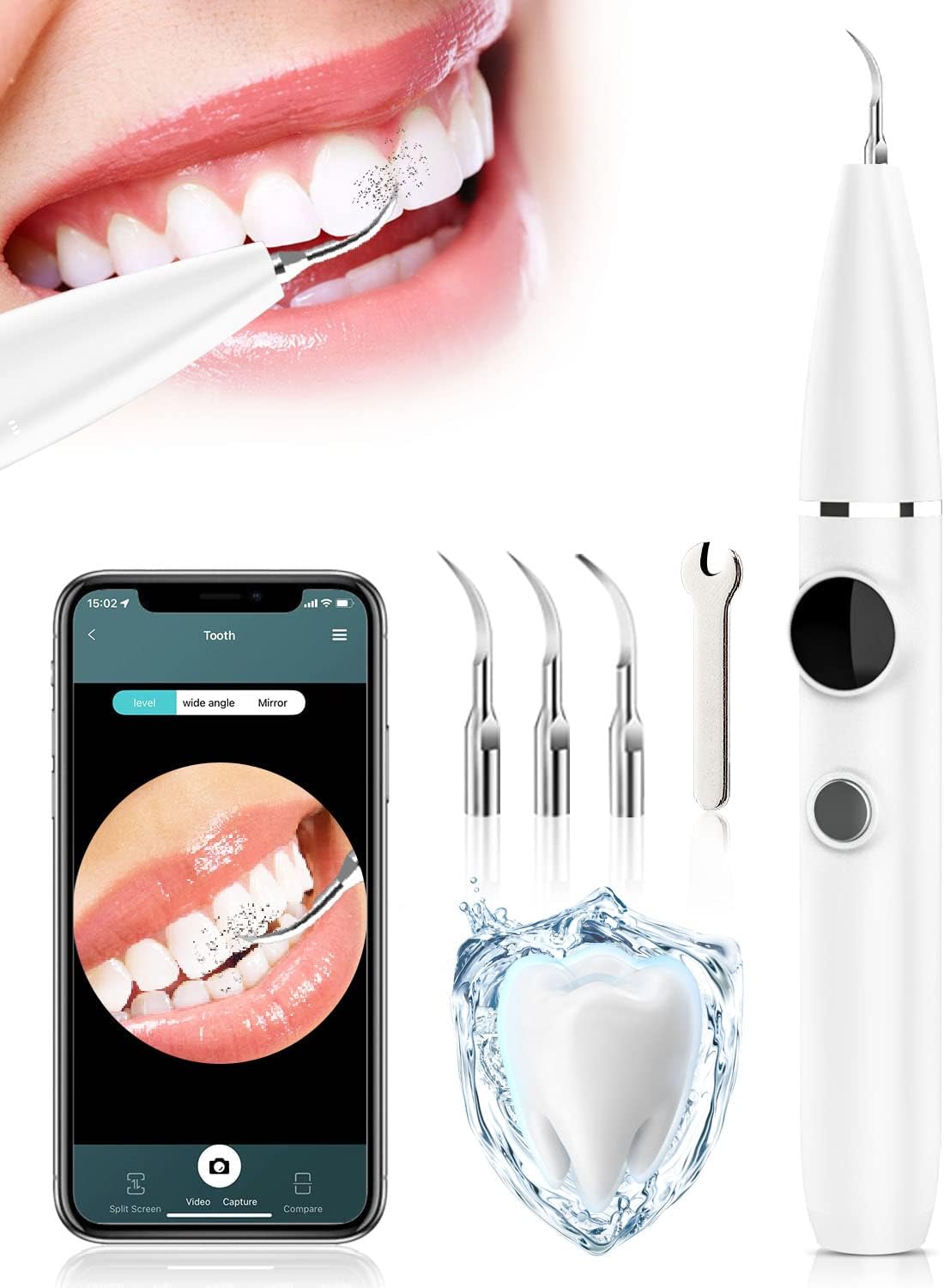 Kit de limpieza dental con cámara HD, removedor ultrasónico