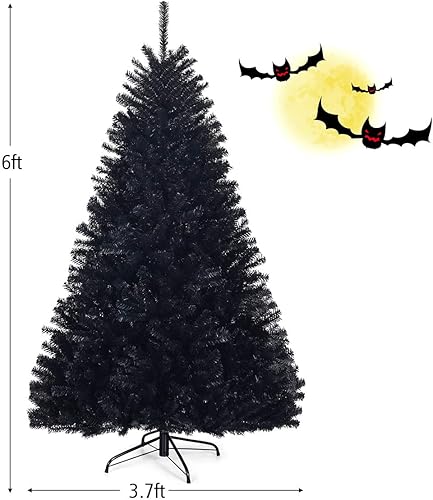Miniatura 7 de Árbol de Navidad Happygrill, artificial,altura de 6 pies, con soporte de metal resistente, árbol de Halloween sin luz, con 1036 puntas de rama de