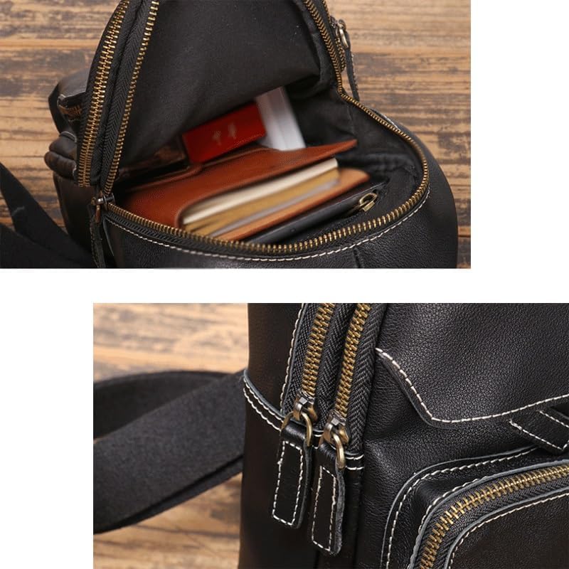 Men's Genuine Leather Chest Bag Casual Sports Crossbody Single Shoulder