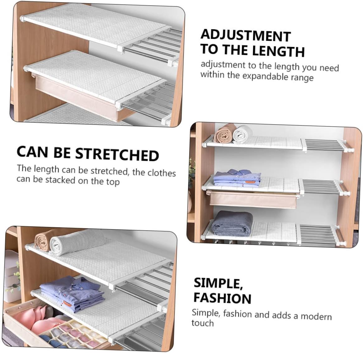 Unomor 1pc Wardrobe Shelf Divider Expandable Closet Organizer for Efficient Storage Punch Installation White High Material for Clothes Shoes and Accessories