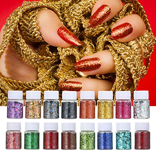 16pcs brilho holográfico de unhas,16 peças de flocos de glitter para unhas holográficas Lantejoulas