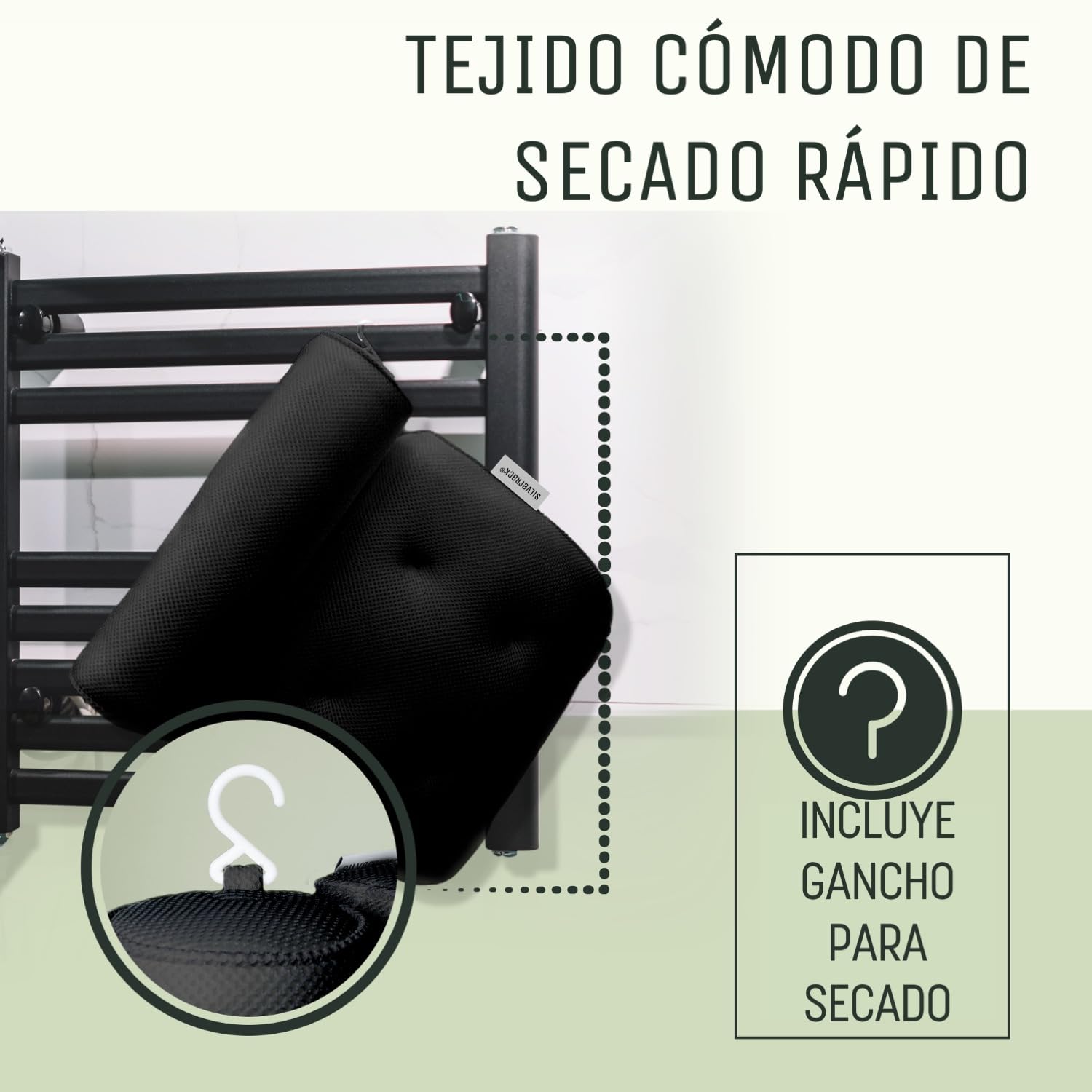 SilverRack Cojín de baño SEMIBLANDO [Negro 3D] - Almohada Cervical para bañera con ventosas como Accesorio de bañera - Cojín para bañera - Cojín de baño con Ajuste ergonómico