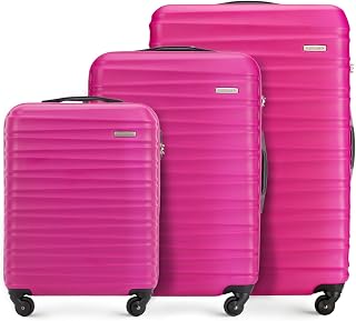 WITTCHEN Reisekoffer 3er Koffer-Set Rollkoffer Trolley Handgepäck Reisekofferset Gepäckset Hartschale aus ABS 4 Spinner-Rollen Zahlenschloss Groove Line rosa Lufthansa/Eurowings/Ryanair/Condor