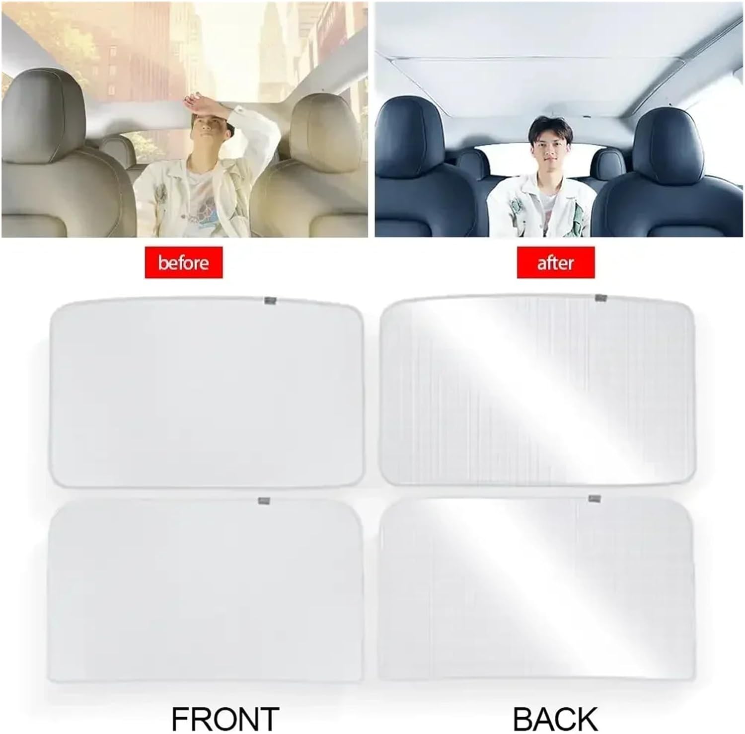 2PCS Car Glass Roof Sunshade Sun Protection Sunroof Covers Sunroof Front Rear Glass Skylight Summer Cooling Compatible with Tesla Model 3 Y(for Model Y Grey)