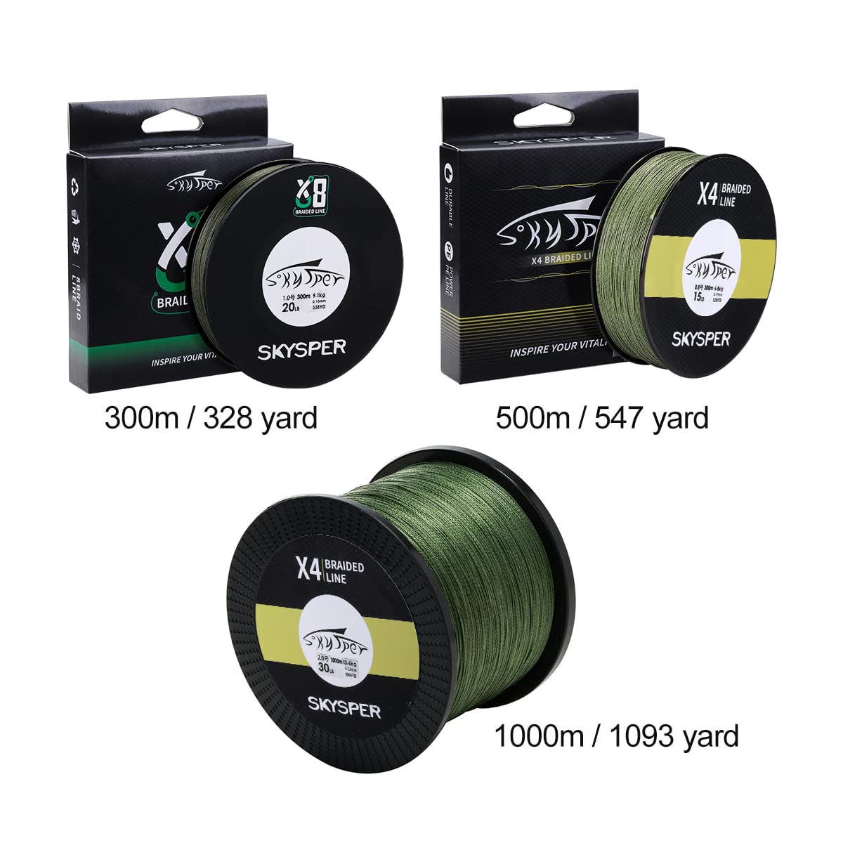 SKYSPER Trenzado de Pescar X4 Trenzado de 4 Hilos 300/500/1000 m PE Sedal Trenzado Super Suave Fuerte de Polietileno Línea de Pesca 15-100LB Profesional Hilo Trenzado para Pesca en mar — view 8
