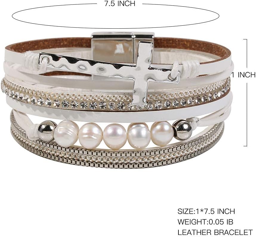 Vercret Leather Wrap Bracelet for Women - Multi-Layer Bracelets with Magnetic Clasp Bangle Cuff Stacked Bracelet for lady and Mother - Image 5