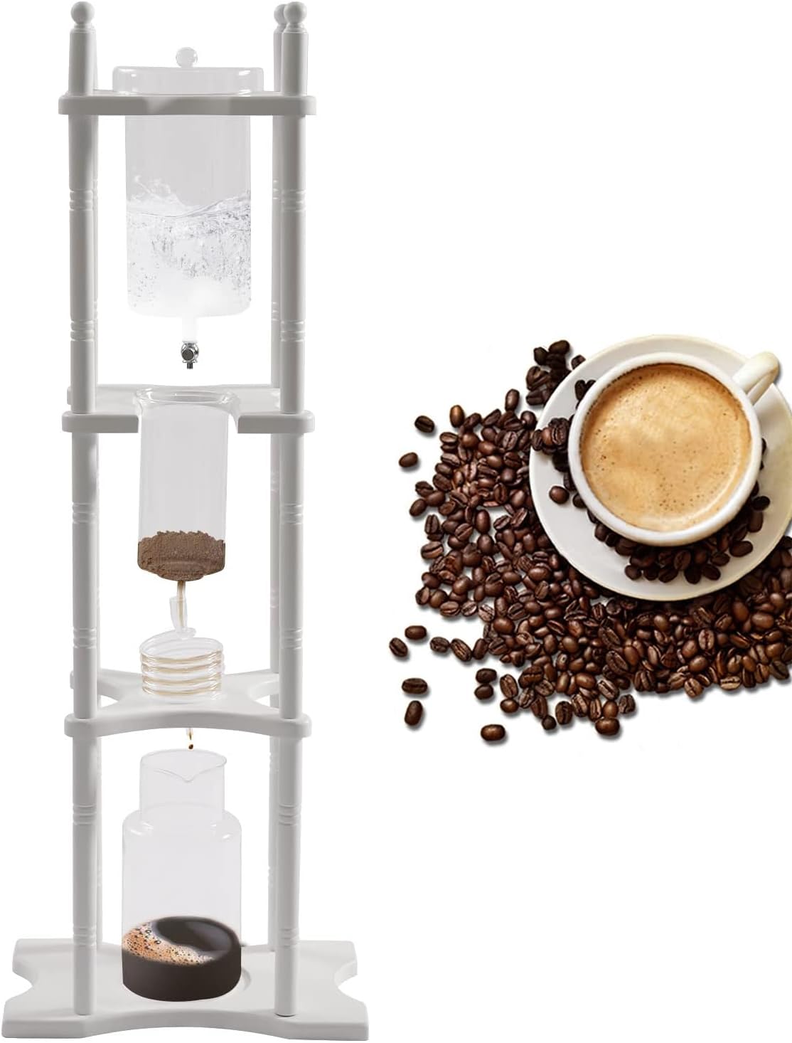 Cold Brew Drip Tower Portable Iced Coffee Maker Tower Drip Ice Drip Filter Handmade Removable Water Flow Adjustable，Premium Cold Brew Coffee Maker, 2.5L Slow Drip Brewer with Adjustable Flow