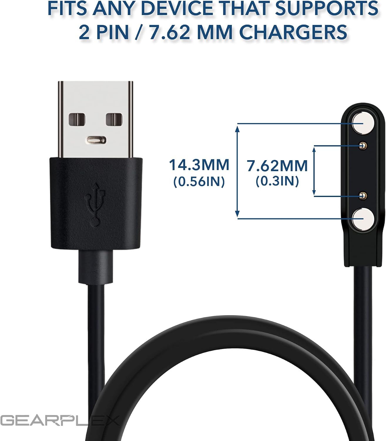 Charging USB Cable (2 Pin Magnetic) for Smart Watch Bluetooth Devices Black (Size- 7.62 mm– 2 Pack) image 4