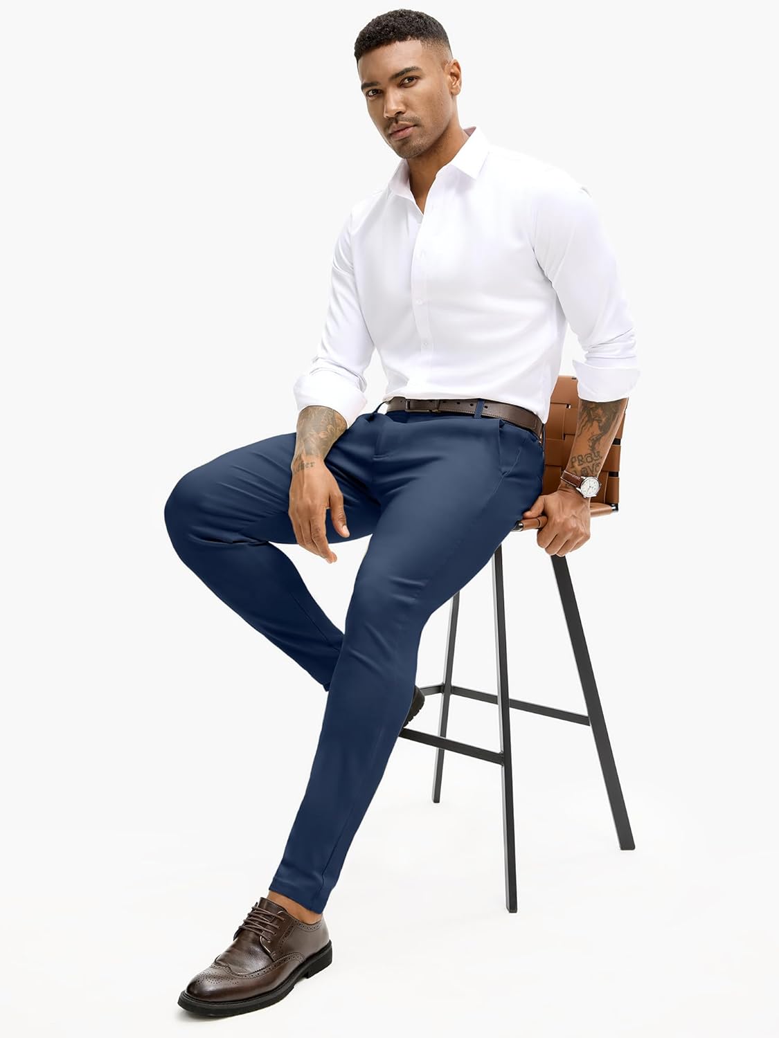 Comdecevis Mens Stretch Dress Pants Slim Fit Skinny Wrinkle Free Expandable Waist Golf Pant Tapered Chinos - Image 6