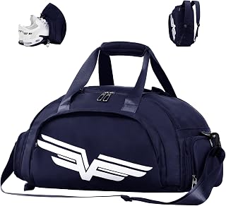 Mens Womens Sports Gym Bag Duffle Bag with Wet Pocket&Shoes Compartment, Travel Duffle Bag Overnight Bag with Shoulder Strap, Foldable Sports Holdall For Swimming, Basketball (BLUE+WHITE)