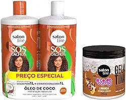 Salon Line, Kit Shampoo e Condicionador S.O.S Cachos + Gelatina Capilar #TodeCacho, Veganos - Para Cabelos Ondulados, Cacheados e Crespos, 550 g e 1 L
