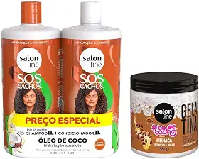 Salon Line, Kit Shampoo e Condicionador S.O.S Cachos + Gelatina Capilar #TodeCacho, Veganos - Para Cabelos Ondulados, Cacheados e Crespos, 550 g e 1 L