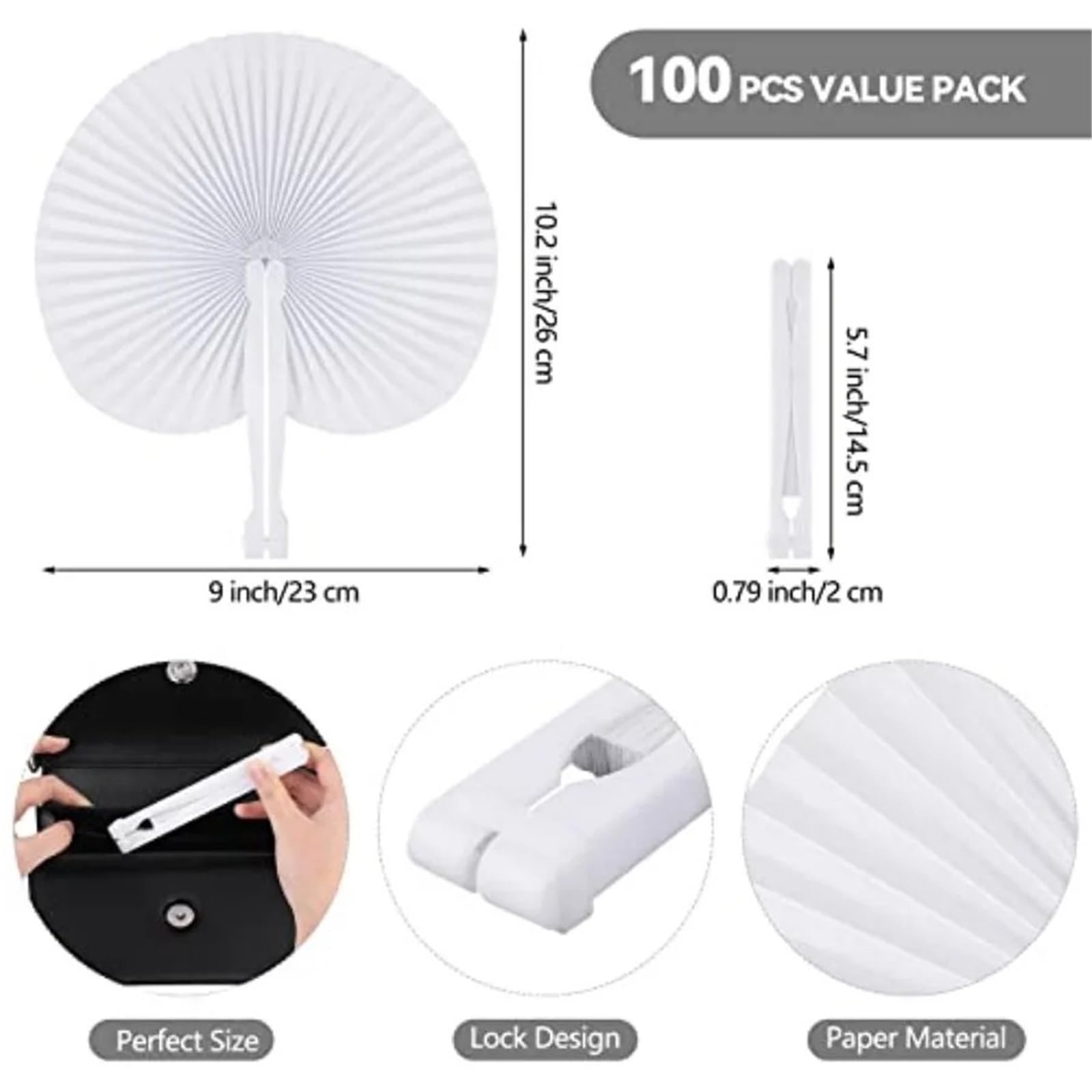 Weiße Party-Papierfächer, Dekorationen, Faltfächer mit Griff for Hochzeit(100pcs)