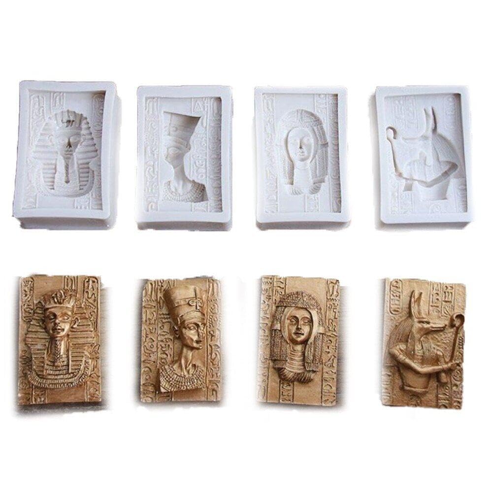 Dinntty White Egypt Sphinx Pharaoh Silicone Cake Mold 4Pcs Egyptian Style Chocolate Mould Cookie Baking Fondant Mold Gumpaste Mould