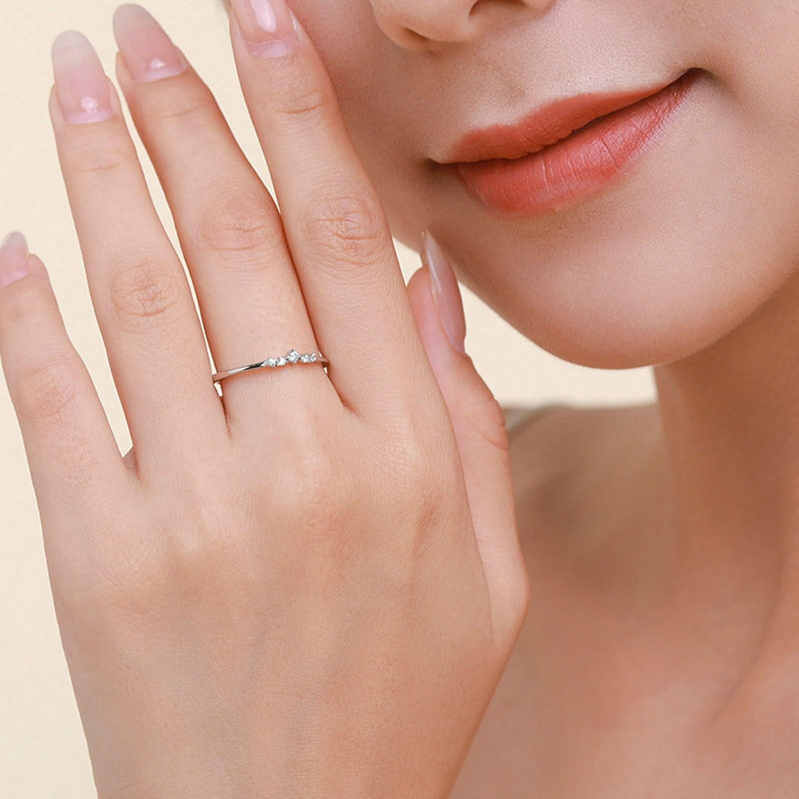 Anillo Mujer, Anillos Mujeres Delicado Anillo Apilable con Diamantes Fabricados en Laboratorio Plata Platino Tamaño 62 (19.7)