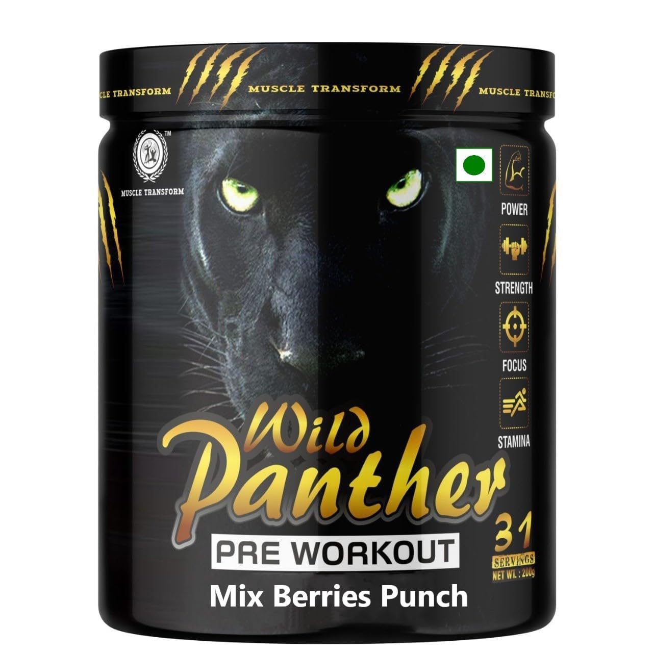 Wild Panther Core Pre Workout Powder with Creatine for Performance, Beta Alanine for Muscle, L-Citrulline for Pump & Next Generation Preworkout Formulation Caffeinated for Sustained Energy - For Men & Women [31 Servings - Mix Berries Punch]