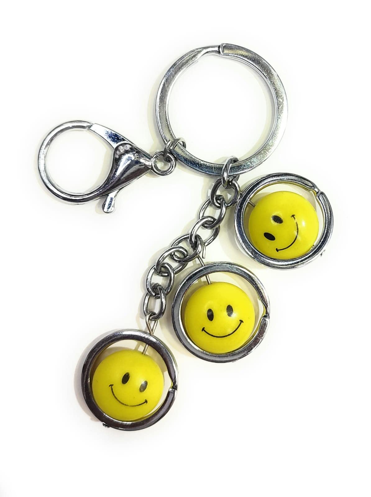 jdp novelty Antique Metal Smiley Keychain Yellow colour Gems Shape.Suitable to use as Bag Charm, Car Keychain, Bike Keychain | Best For Friend, Brother & Sister Gift.(3pcs 3ring)-picture-41