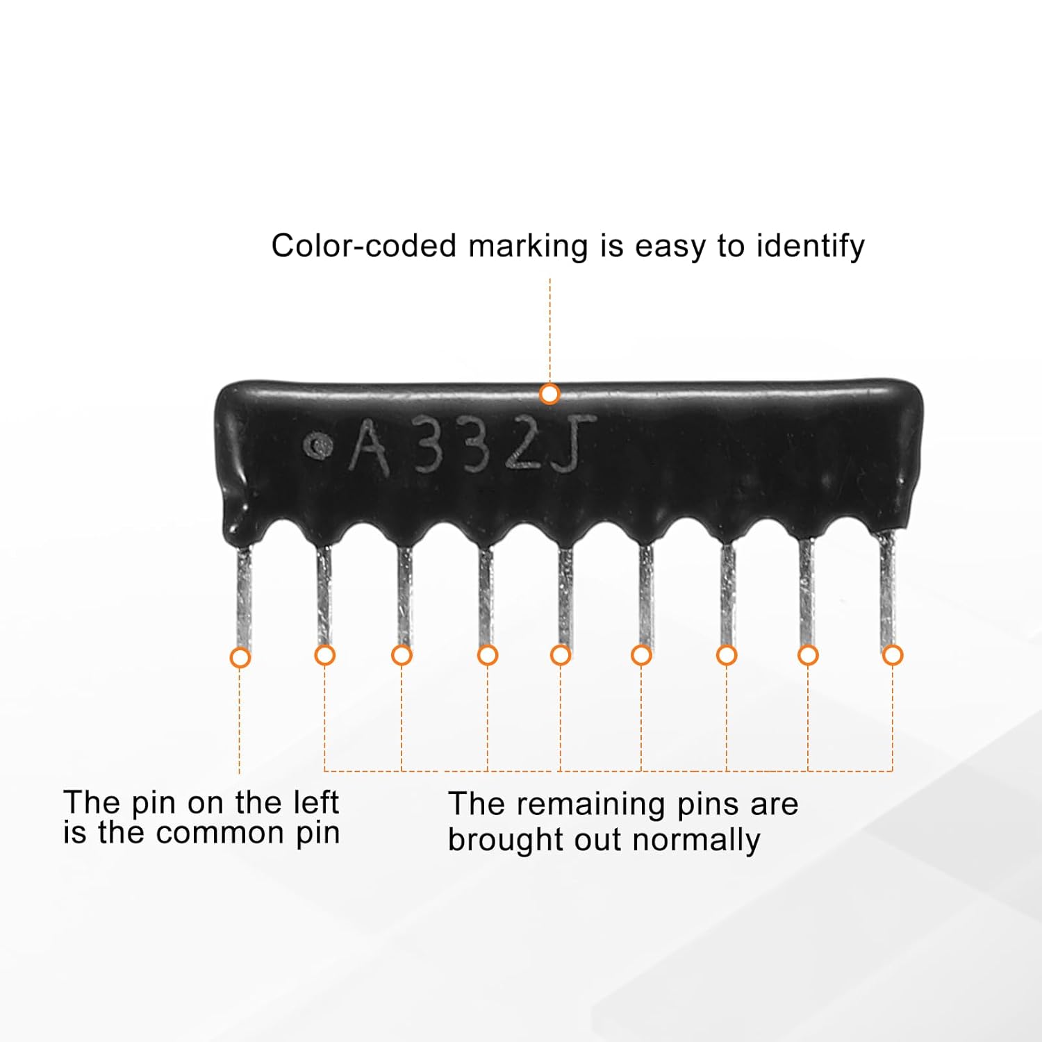 MECCANIXITY 20Pack 3.3K Ohm Resistor Network Array, 1/8W SIP-9 2.54mm Pitch Thick Film Network Resistor Assortment Kit, 5% Tolerance Bussed Type 9P, Black