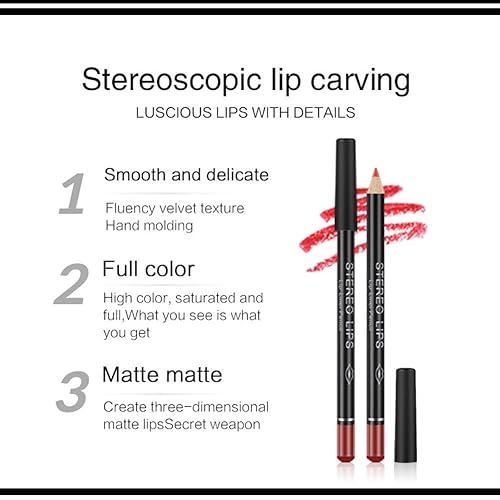 Miniatura 3 de Lápiz labial, delineador de labios, 12 piezas de delineador de labios impermeable mate delineador de labios cosmético juego de bolígrafos cosméticos