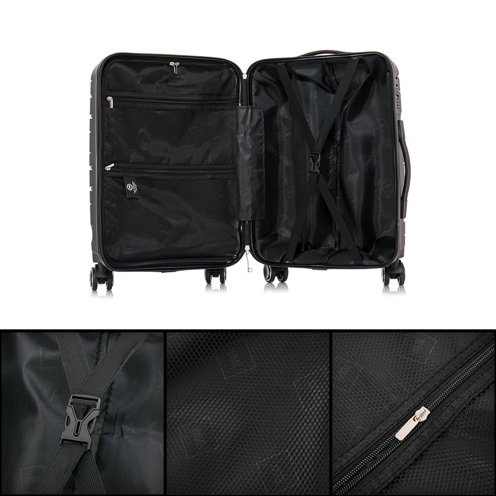 1990s Juego de Maletas expandibles Polipropileno 3 Piezas|Maleta Cabina 55x38x22cm|Mediana expandible 65cm|Grande Extensible 75cm (Negro)