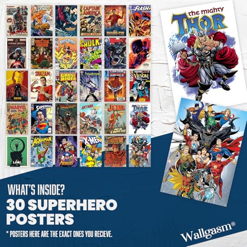 Image of Wallgasm Superheroes Poster Set - Pack of 30, 10 x 15cm 300GSM Posters - Wall Collage Kit - Posters For Bedroom Superman Posters - Batman Posters - Spiderman Posters - Avengers Posters - Comic Posters