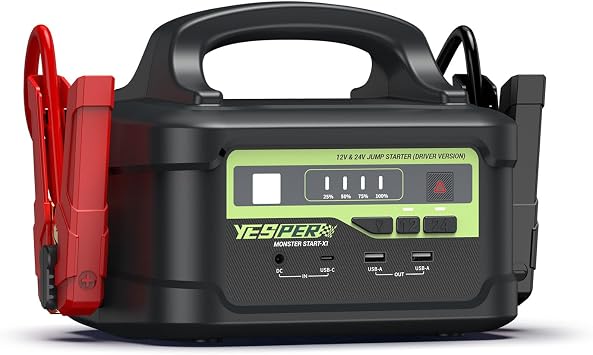 YESPER 12V/24V Car Battery Jump Starter 6000A, 58800mAh Large Heavy Duty Truck Jumper Box with 145W Quick ChargerUp to All Gas/Diesel, SuperSafe Portable Powerful Force Start Jump Pack - Black