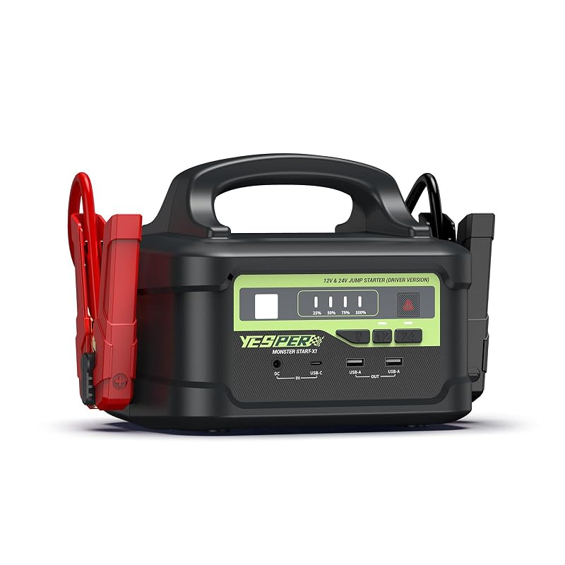 YESPER MONSTER START-X1 auxiliar de partida automotivo 12 V/24 V, 6000 A, bateria de polímero e carregador de 145 W, preto