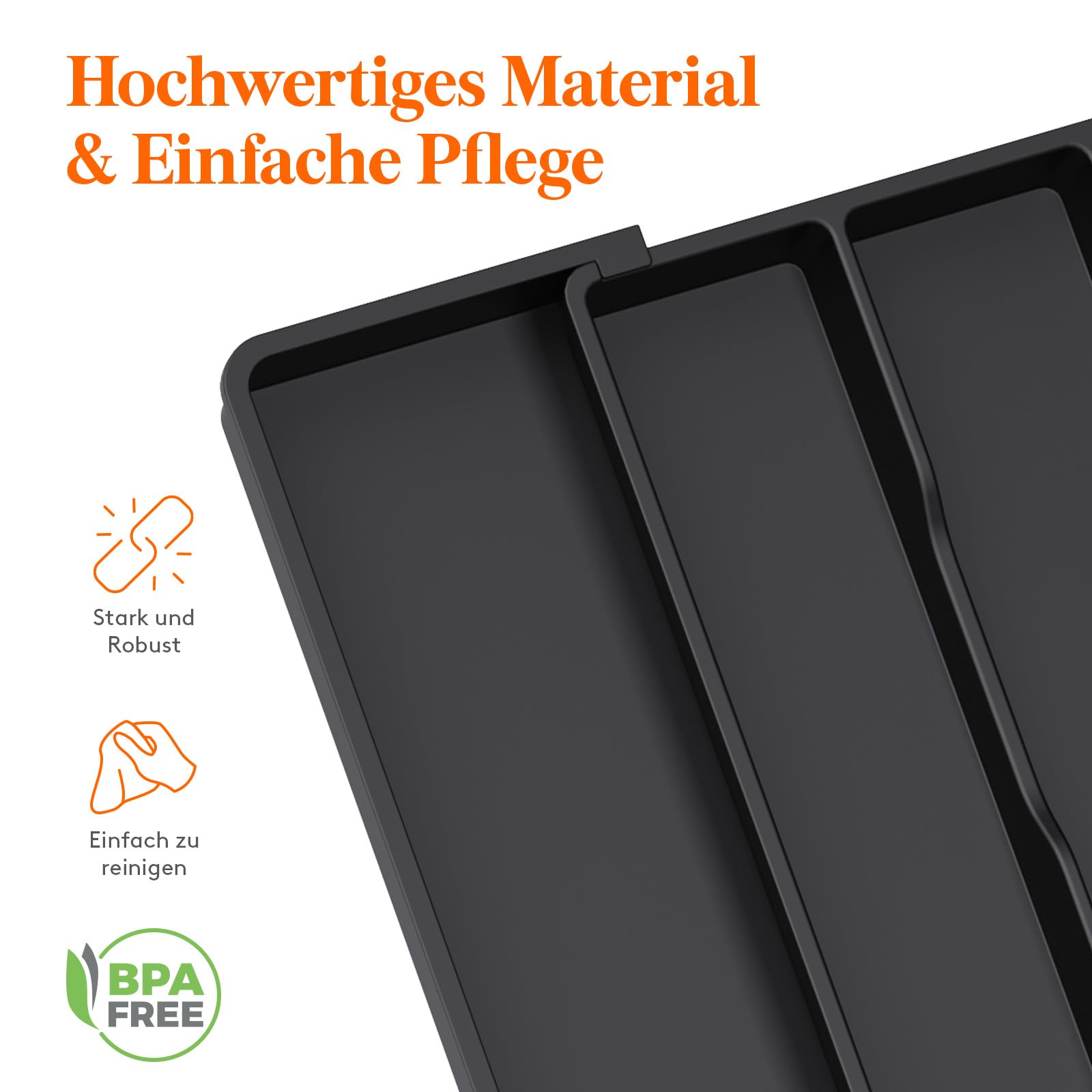Lifewit Besteckkasten für Schubladen, Großer Utensilienständer Erweiterbar auf 69 cm, verstellbarer Kunststoff Organizer Küche Tiefe 47 cm, Besteckeinsatz für Messer/Gabel, Schwarz