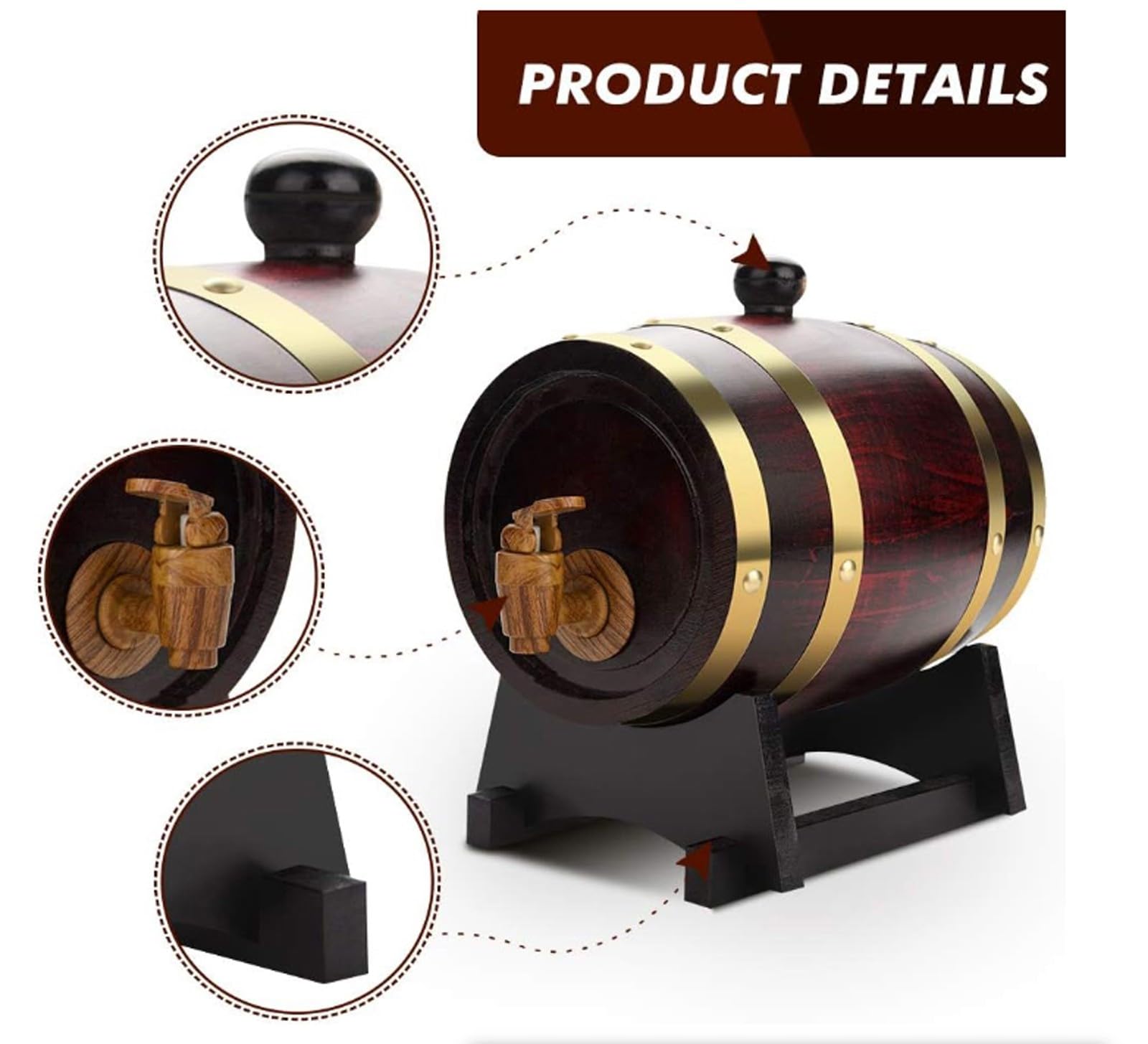 Barril de Roble (10l, 15l, 20l, 30l, 50l), Barriles de Vino, Barriles de Madera Vintage para Whisky, con Grifo/Soporte, Revestimiento de Papel de Aluminio(F,10L)