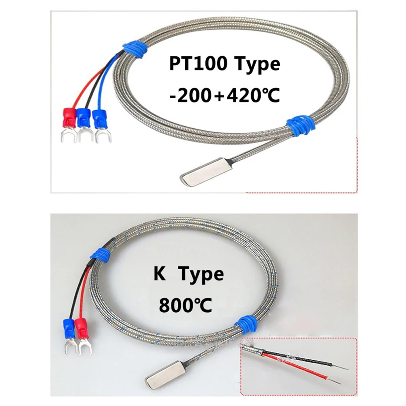 Sensor de Temperatura de Parche de medición de Superficie Pegado de Acero Inoxidable PT100K | Cable blindado de 1-20 m Resistencia térmica de 3 hilos(PT100 Type Cable 13m)