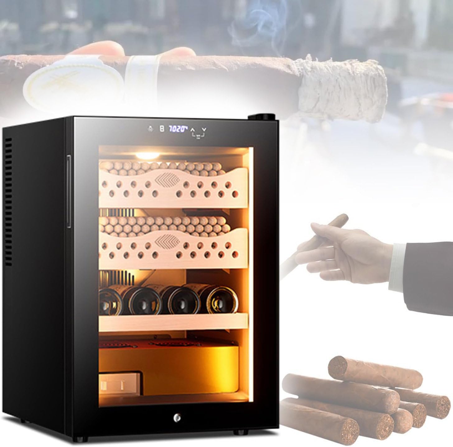 Elektrischer frostfreier Zigarrenschrank mit konstanter Temperaturkontrolle, ideal für die Aufbewahrung von Zigarren und Wein, sorgt für eine optimale Konservierung