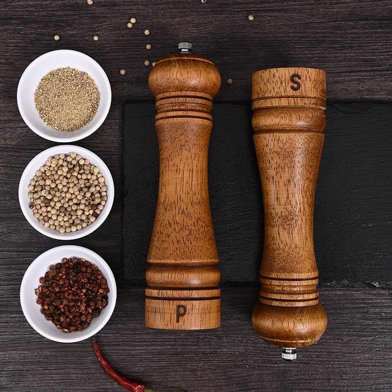 Set macina sale e pepe in legno con vassoio manuale ricaricabile