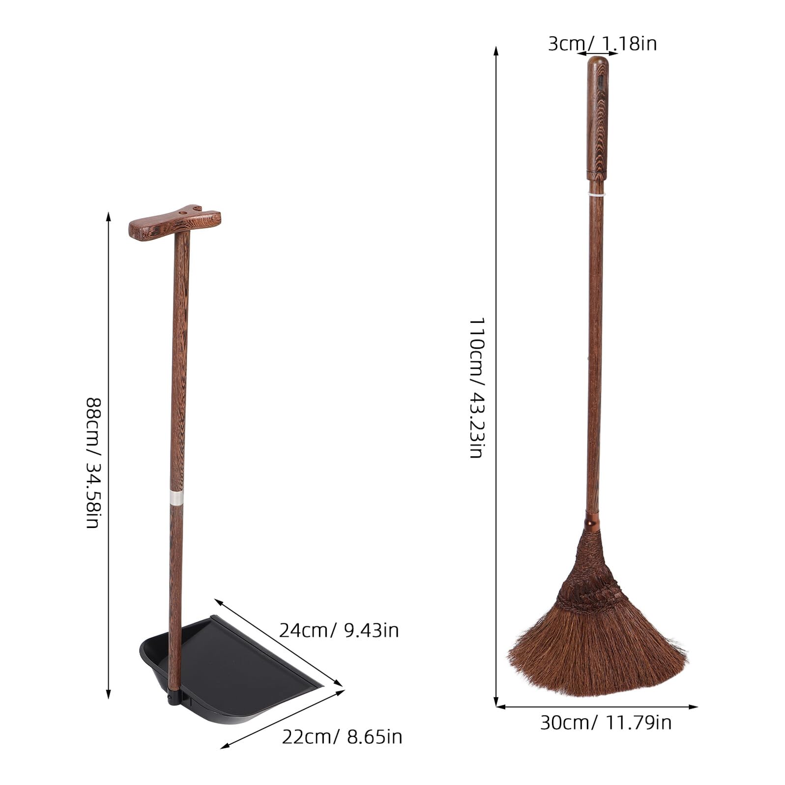 Veemoon Juego de Escoba y Recogedor de Madera con Cerdas Suaves de Palma Antiestática, Tamaño 90x30 Cm y 88x25 Cm, Set para Limpieza de Interiores y Exteriores en Cocina, Hogar y Oficina