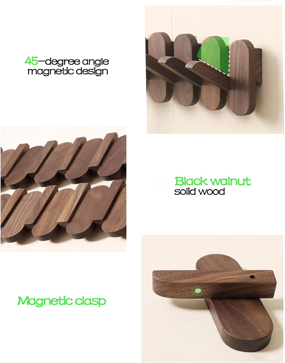 Black Walnut Wooden Piano Coat Rack，Modern Wall Mounted Hooks, Entryway Wall Jacket Hanger,Key, Bag, Etc.