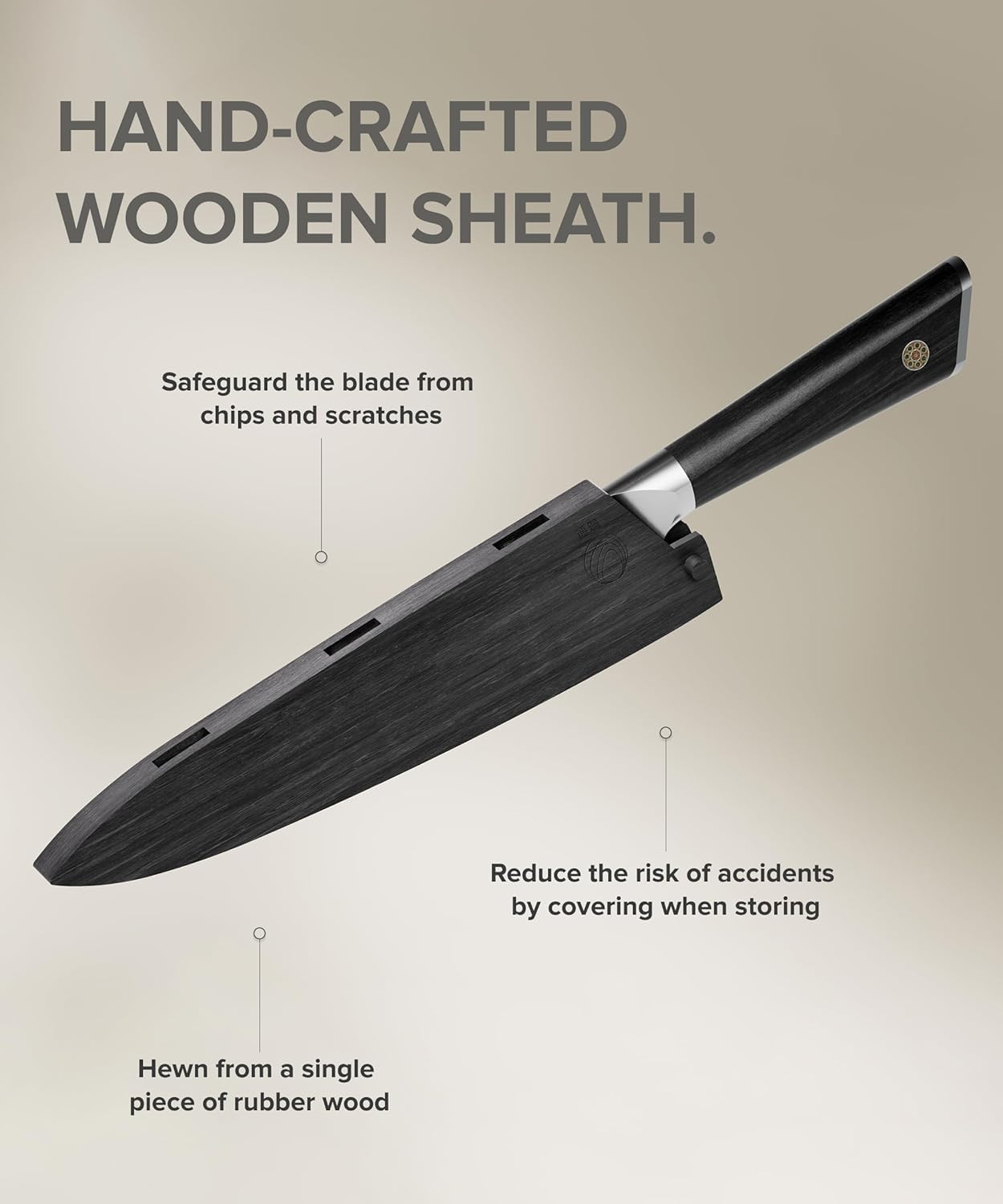 Tsuko Coltello da chef a quattro stadi e guaina in legno, set di coltelli da cucina professionali in stile giapponese da 20,3 cm, coltello affilato, coltello da cucina affilato, coltello da cucina