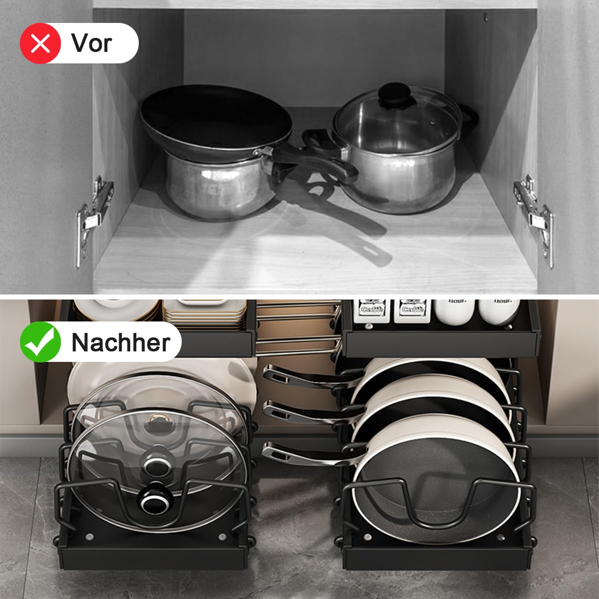 JORETLE Pfannen-Organizer für Schrank, 42 cm, erweiterbares Pfannen