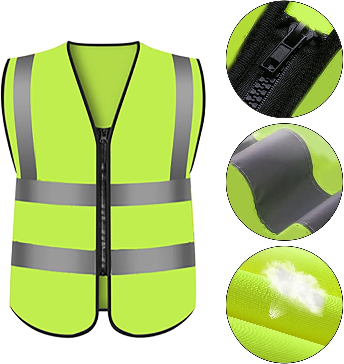 Chaleco de Seguridad Traje reflectante de malla, chaleco de seguridad transpirable de 2 uds con bolsillos y cremallera para ciclismo, chaleco reflectante de seguridad para correr Portátil