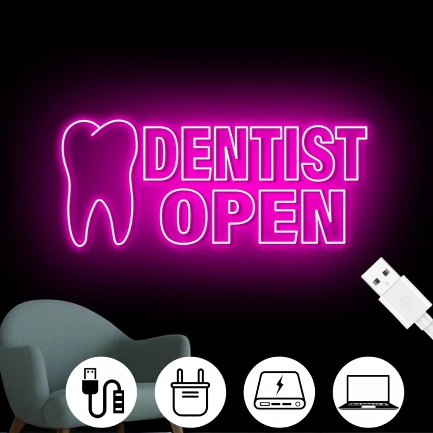 Dentist Open Neon Sign, Tooth Led Sign, Dentist Neon Light, Dentist Logo Wall Art, Dentistry Wall Decor, House Wall Sign,Washroom Wall LED Lights Suitable for Dental Clinics Open Neon Sign