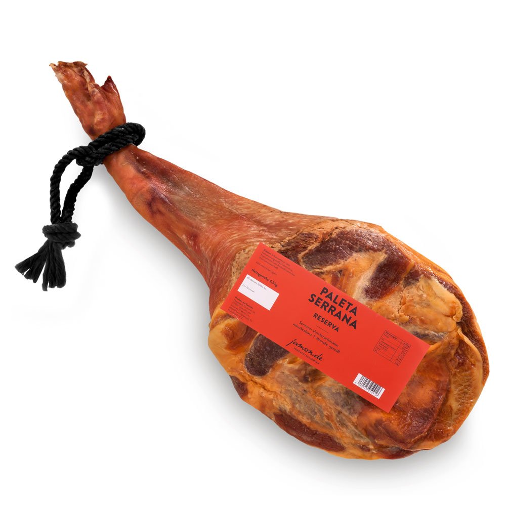 jamon.de Serrano-Schinken Paleta Serrana Reserva | Traditioneller Serrano Vorderschinken | Mindestens 7 Monate schonend gereift | Das Original aus Spanien | Stückgewicht 4,5kg