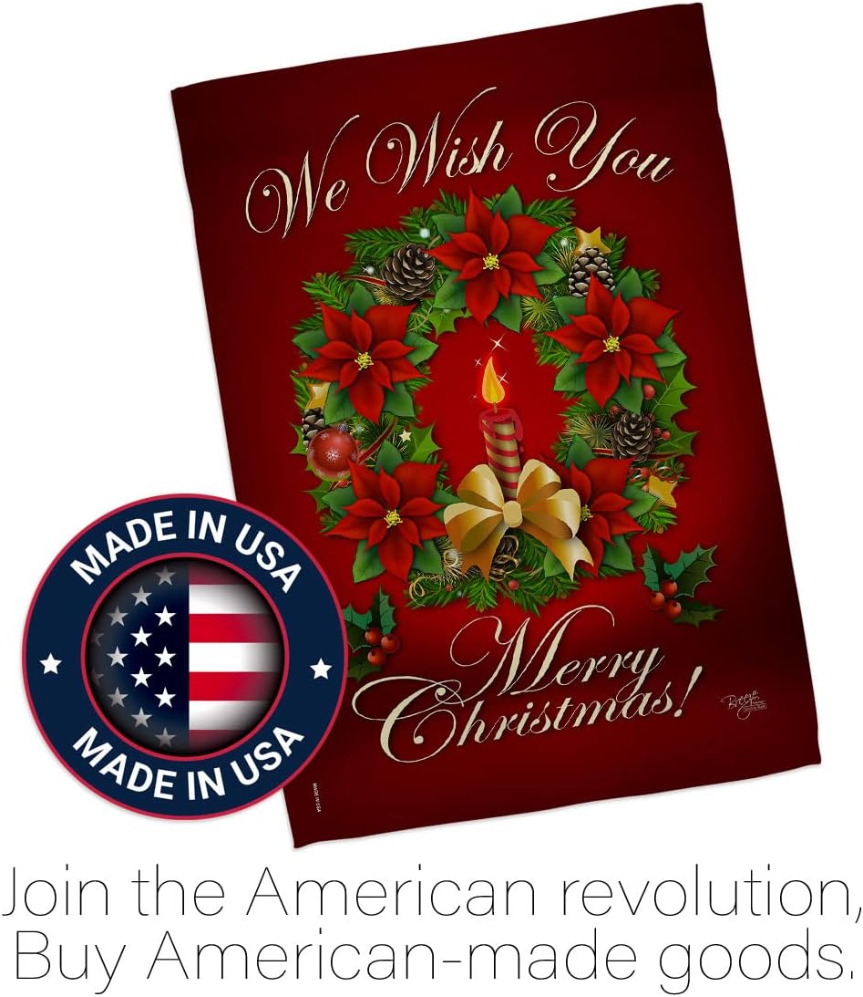 We Wish You Merry Christmas Flag Wearth Door Banner Lawn Garden Outdoor Wall Hanging Poster Door Grave Cemetery Tapestry Grandma White Elephant Winter Decorations Made In USA