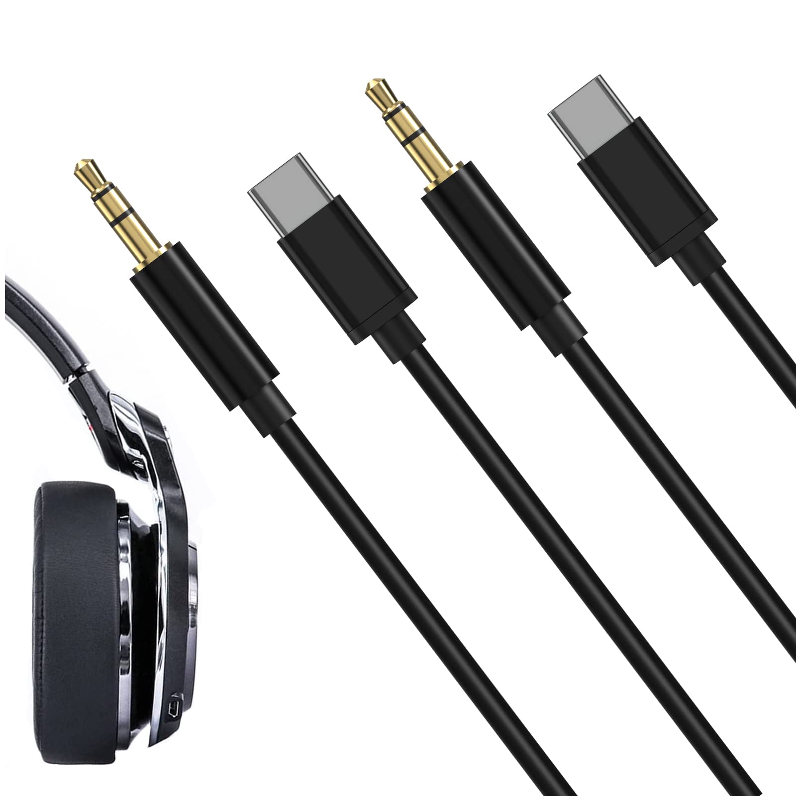Audio Cable 2 Pack Type-C Audio Cable for Monster Persona ANC, Clarity BT Designer, Mission Bot, ROC Sport, Clarity HD, Elements Headphones, USB-C to 3.5mm TRS Replacement Aux Cord (3.3 ft/100 cm)