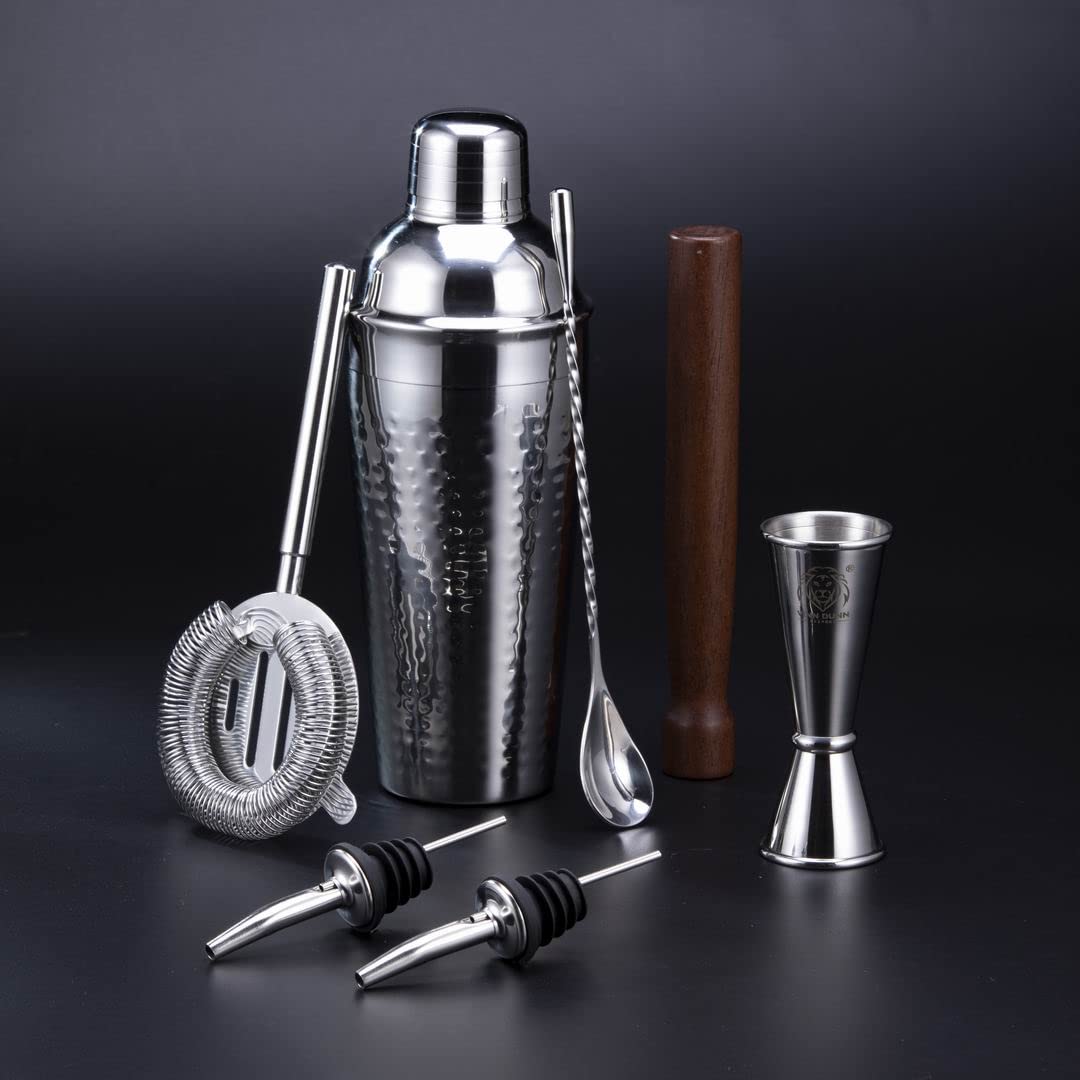 KNIGHTSBRIDGE - Juego de coctelera listo para regalo con bolsa de algodón de viaje, kit completo de camarero para el hogar y el bar de VINN DUNN (cromo)