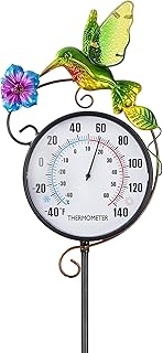 Outdoor Indoor Wall Thermometer with Hummingbird Metal Stake Outside Waterproof Decorative Temperature for Lawn Yard Pathway Patio Decorations