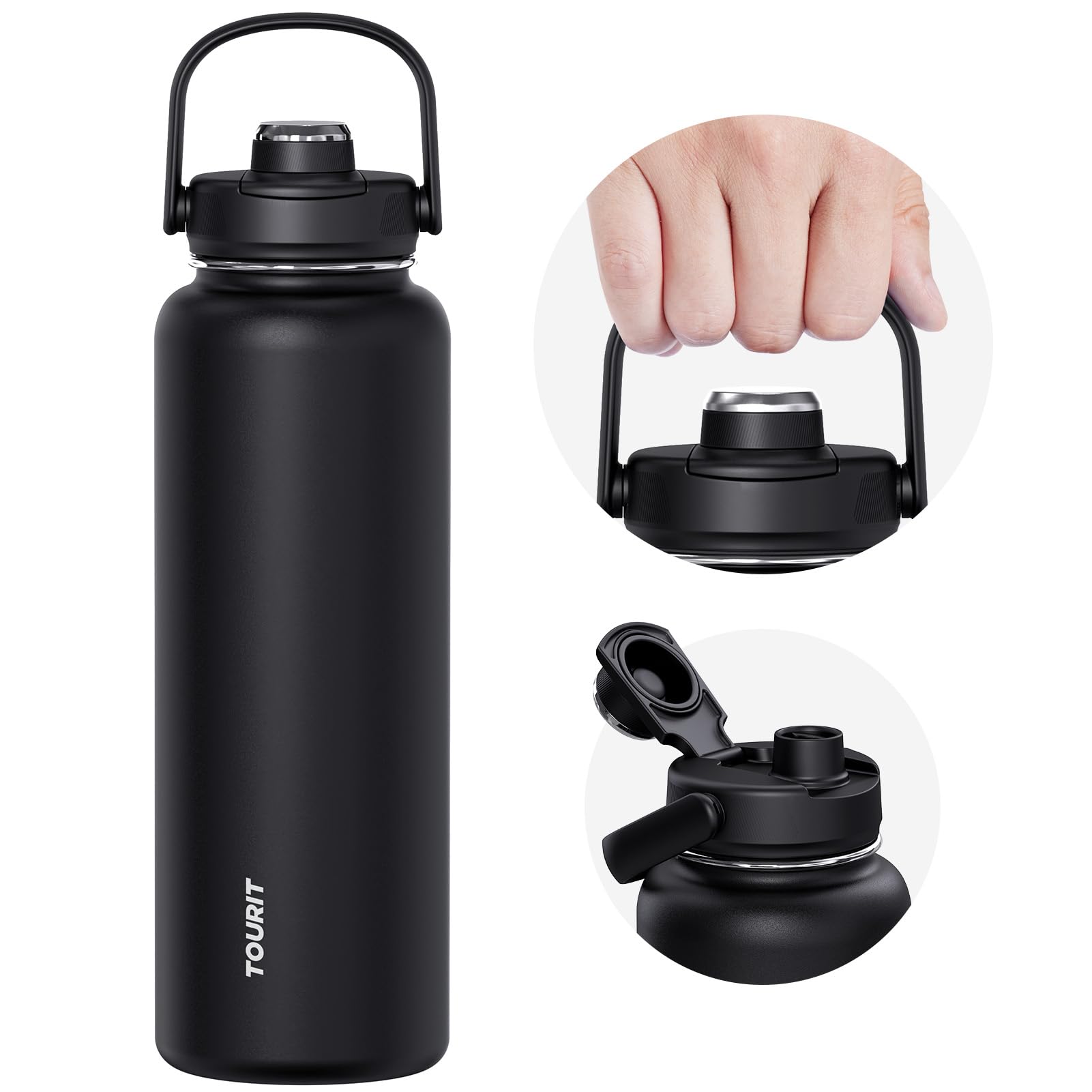 TOURIT 24 oz Insulated Water Bottle, Stainless Steel Sports Water Bottles With Top Handle, Double-Wall Travel Thermal Water Flask, BPA Free Leakproof